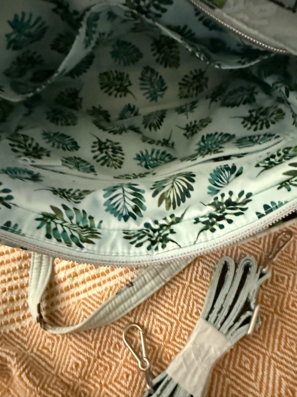 Vera Bradley Light Blue Quilted Tote with Green and Pink Floral Print - Picture 7 of 9